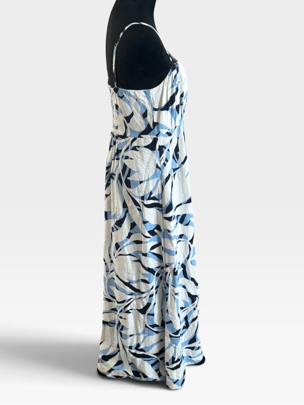 Nicole Miller New York Linen Blend Blue / White Geo Printed Midi Dress Sz 14 new - Picture 7 of 13